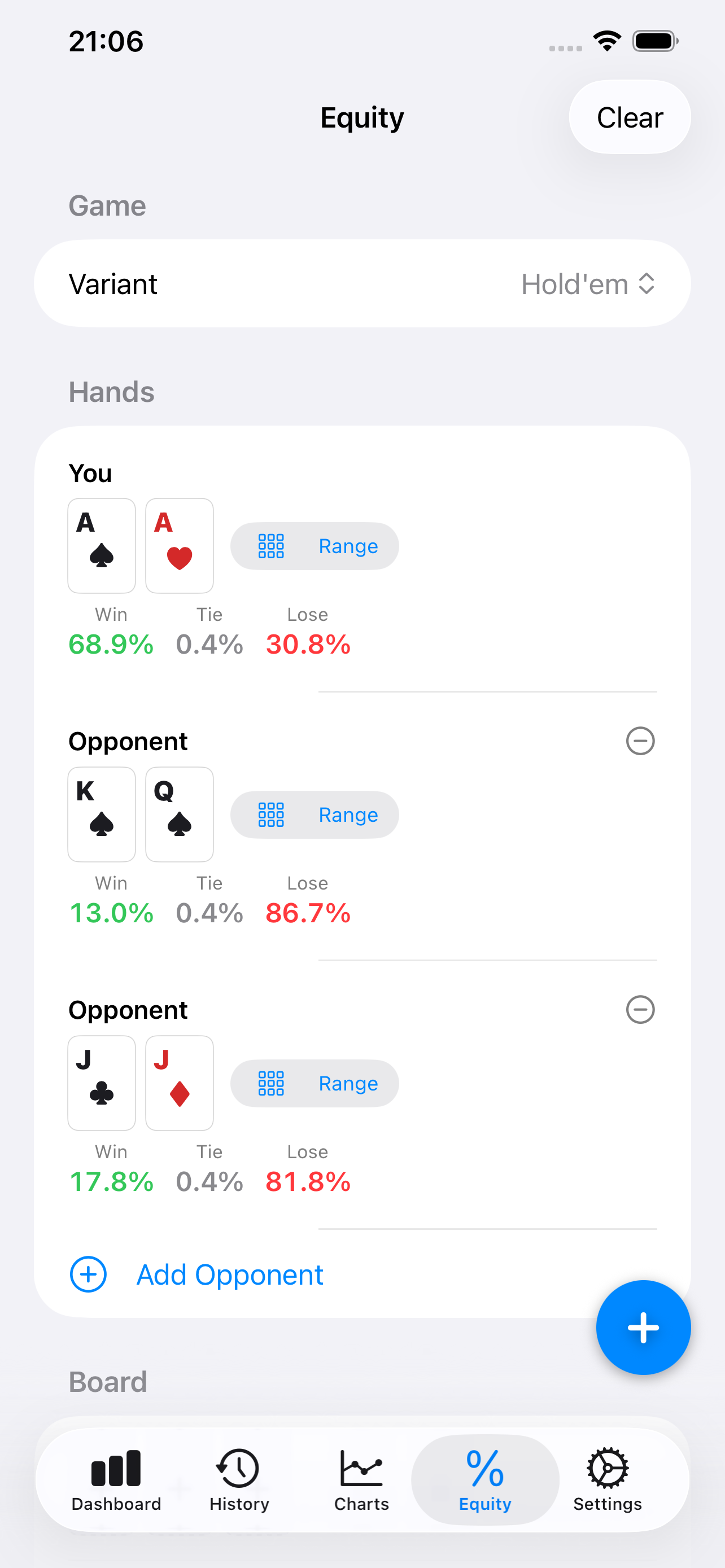 Three-way Hold'em equity for A-A vs K-K vs Q-Q